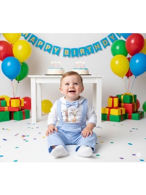 Udoras Tesktil Zoo Zürafa Bir Yaş  Konsept Bebe Mavi Salopet Takım