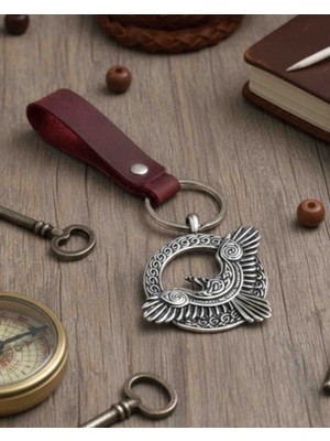 BSN Store Gerçek Deri Anahtarlık Premium Kartal Tasarım Bordo Hakiki Deri Anahtarlık Hediye Anahtarlık