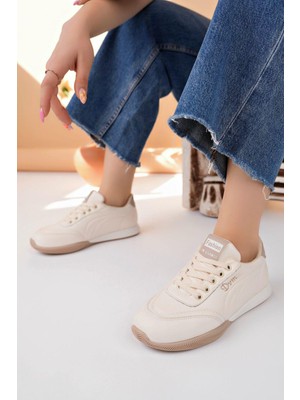 Nesil Shoes Dvm 5600 Bej Kahve Memory Foam Kadın Sneakers
