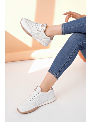 Nesil Shoes Dvm 5600 Beyaz Kahve Memory Foam Kadın Sneakers