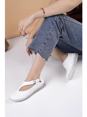 Nesil Shoes Syg P72 Beyaz Hakiki Deri Şeffaf Taban Kadın Ayakkabı