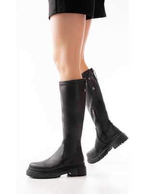 Zerenyus ZRİN812-2291 Premium Siyah Fermuarlı Günlük Kadın Çizme