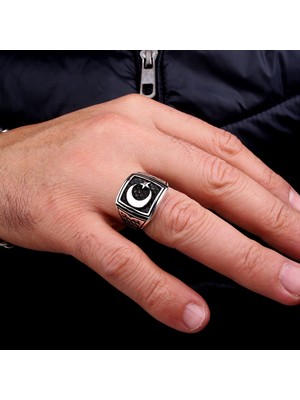 Takı925 925 Ayar Gümüş Ayyıldız Model Erkek Yüzük