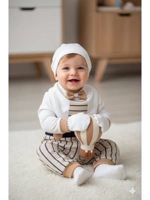 Diamondstar Erkek Bebek Çizgi Desenli 7 Li Zıbın Hastane Çıkış Seti