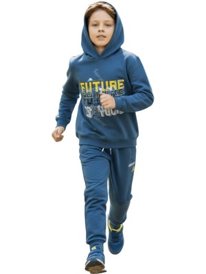 Nk Kids Erkek Çocuk Future Baskılı Mavi Kapüşonlu Eşofman Takımı