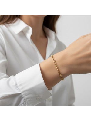 PIEDORA GOLD 14 Ayar Altın İnce Zincir Kalp ve Yonca Detaylı Kadın Bileklik