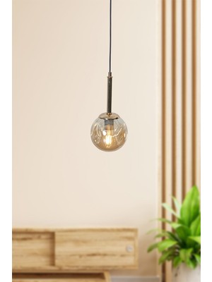 Feyza Design Lüx Gold Siyah Metal ve Bal Rengi Camlı Sarkıt Avize