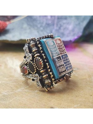 Takılingo 925 Ayar Gümüş Felak Nas Ihlas ve Kafirun Suresi Işlemeli Usta Işi Erkek Yüzük