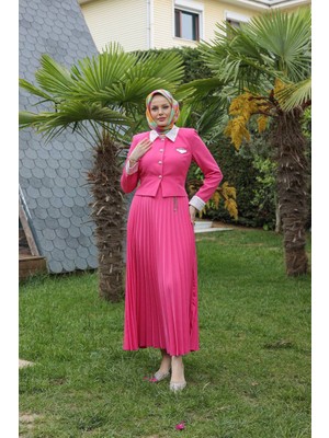 RFK Butik Kadın Yeni Sezon Puantiyeli Ceket Takım - Fuşya