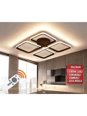 Feyza Design Modern 3 Renk LED Avize, Siyah, Şık ve Parlak Tasarım