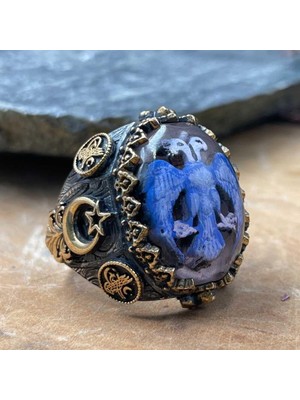 Takılingo 925 Ayar Gümüş Çift Kartal Başlı Usta Işi Erkek Yüzük