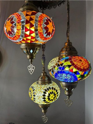 Feyza Design El Yapımı 3'lü Mozaik Avize Seti, Ampul Hediyeli, Şık ve Zarif Tasarım