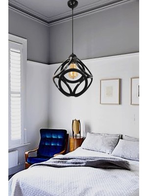 Feyza Design Modern Çember ve Küp Tasarımlı Tekli Metal Sarkıt Avize