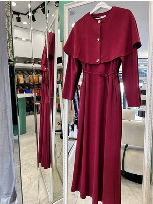 Meram Butik Vatkatex Şal Elbise - Vişne Çürüğü - 46