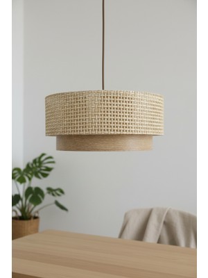 Feyza Design Şık Hasır Krem Ahşap Desenli Modern Avize, Oturma ve Yatak Odası Dekoru