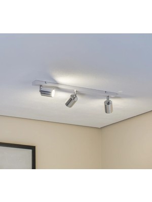 GU10 3lü Üçlü Beyaz Gövde Krom Başlıklı Hareketli Tasarruflu LED Tavan Spot Avize