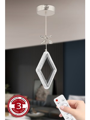 Feyza Design Modern 3 Renk Kumandalı Krom Kasa Karo LED Avize, Şık ve Şık Tasarım