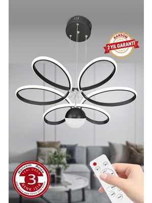 Feyza Design 3 Renk Toplu Kumandalı Papatya LED Avize Siyah Kasa