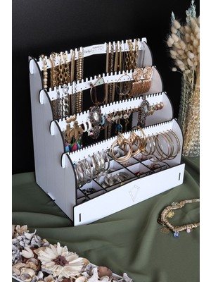 Beyaz Mini Takı Organizer, Kozmetik, Makyaj ve Aksesuar Saklama Kutusu