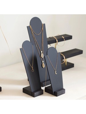 Mat Siyah 3'lü Kolye Standı Takı Düzenleyici Seti