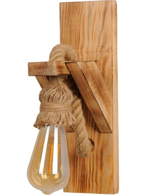Feyza Design Rustik Ahşap Aplik Halatlı Lamba, Otel, Cafe ve Ev Dekorasyonu Için