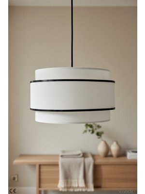 Feyza Design Şeritli Beyaz Siyah Sarkıt Avize, Salon ve Yatak Odası Aydınlatması