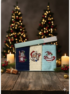 Yılbaşı Inek Serisi %100 Pamuk 3’lü El Havlusu Seti 30X50 cm – Kutulu