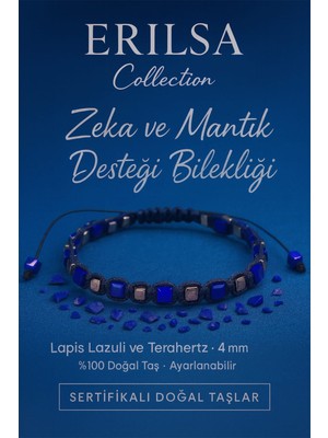 Erilsa Sertifikalı Zeka ve Mantık Desteği Enerji Bilekliği – Lapis Lazuli ve Terahertz Doğal Taş 4 mm