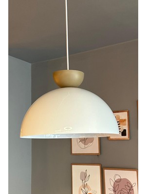 Feyza Design Beyaz Avize, Tekli Bej Şapka, Sarkıt, Salon ve Dekoratif Aydınlatma