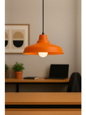 Feyza Design Modern Siyah ve Turuncu Metal Avize, Retro Tarz, Endüstriyel Tasarım