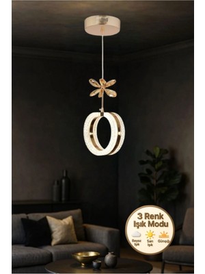 Feyza Design Modern 3 Renkli Kristal Taşlı Sarkıt LED Avize, Salon ve Mutfak Için