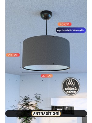 Feyza Design Antrasit Gri Kumaş Sarkıt Avize, 37 Cm, Şık ve Modern Tasarım
