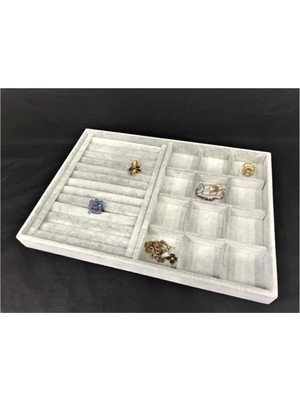 Şık Süet Gri Bölmeli Takı Kutusu, Düzen ve Estetik Için Ideal