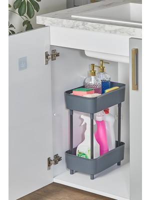 Çift Katlı Gri Makyaj ve Takı Organizeri, Minimalist Düzenleyici
