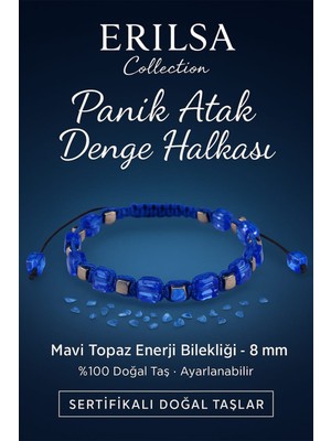 Erilsa Sertifikalı Panik Atak Denge Halkası – Mavi Topaz Doğal Taş 8 mm Enerji Bilekliği Ayarlanabilir