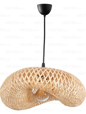 Feyza Design Bambu Elips Sarkıt Avize, Modern ve Bohem Tarz, Rattan Aydınlatma, 42CM