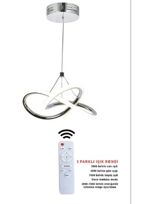 Feyza Design Şık 3 Renk Krom Kumandalı 4 Modlu Modern Sarkıt LED Avize