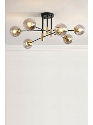 Feyza Design Modern Füme Camlı Çapraz Model Altılı Siyah Avize, Şık ve Zarif Aydınlatma