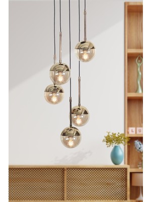 Feyza Design Gold Siyah Metal Gövde Bal Rengi Camlı Şık Sarkıt Avize