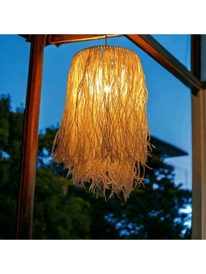 Feyza Design Doğal Hasır Saçaklı 28 cm Dekoratif Rafya Avize