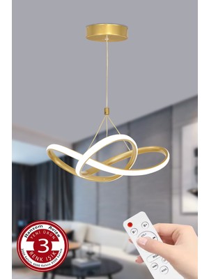 Feyza Design Modern 4 Modlu Gold Renk Sarkıt LED Avize, Kumandalı ve Dimmerli
