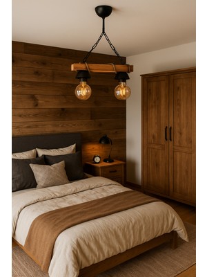 Feyza Design Rustik Ahşap Çiftli Dekoratif Avize ile Sıcak Atmosfer Yaratın