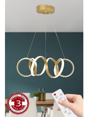 Feyza Design 3 Renk Kumandalı Gold Kasa Dimmerli Kıvrımlı LED Avize