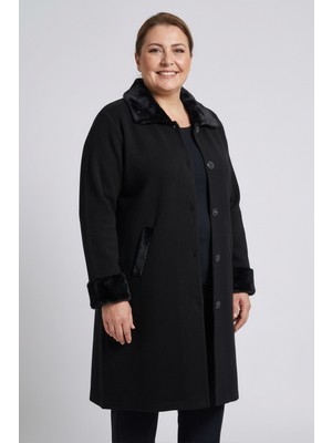 Laden Triko Kadın Kalın Çelik Örgü Kap Kürklü Battal Büyük Beden Kürklü ve Taşlı Uzun Anne Kışlık Hırka