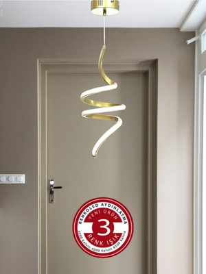 Feyza Design Modern 3 Renk Işıklı Sarkıt LED Avize, Gold Kasa, Antre, Hol ve Oda Için