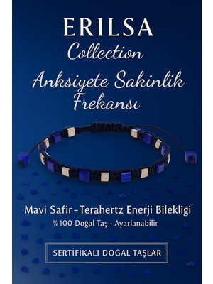 Erilsa Sertifikalı Anksiyete Sakinlik Frekansı Enerji Bilekliği – Mavi Safir ve Terahertz Doğal Taş