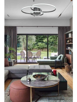 Feyza Design Modern Gri Renkli Salon, Mutfak ve Hol Için Üçlü Beyaz LED Avize