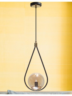 Feyza Design Şık Siyah Bal Camlı Tekli Avize, Modern ve Zarif Tasarım