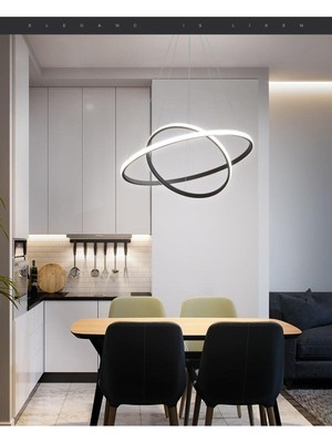 Feyza Design Ikili Halka Modern LED Sarkıt Avize, Beyaz Işık, Salon ve Mutfak Kullanımı