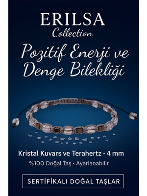 Erilsa Sertifikalı Pozitif Enerji ve Denge Bilekliği – Kristal Kuvars ve Terahertz Doğal Taş 4 mm